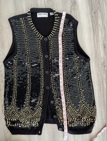 Vintage Western Connection XL Western Sequin Beaded Black Gold Vest