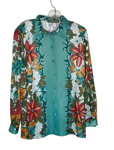 Vera VINTAGE Women’s Floral Shirt Fabric Buttons Bold Print Size 12 Made in USA