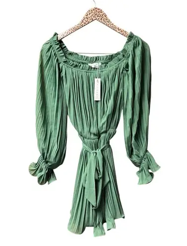 Baltic Born NEW Aubrey Off the Shoulder Pleated Mini Dress Green Large L NWT