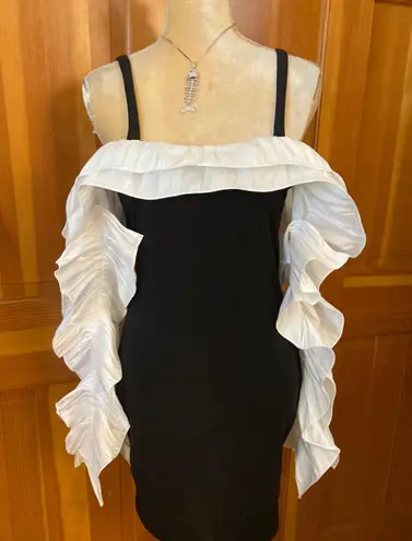 Lavishly Paris Nwt, Women’s Designer Two Tone Ruffle Sleeved Bodycon Dress