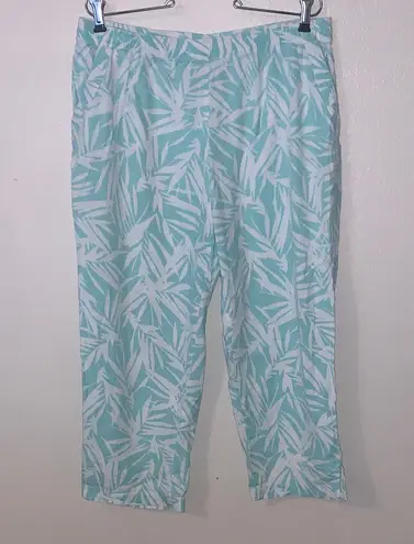 Cathy Daniels Cathy Tropical Print Capri Pants Light Blue and White Pockets Pull On - Image 1