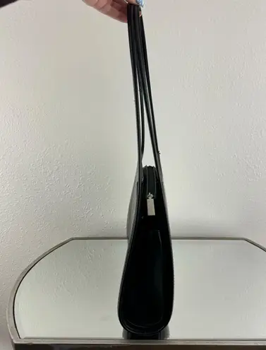 Vintage 90s Black Dark Brown Shiny Faux Leather Croc Embossed Shoulder Bag