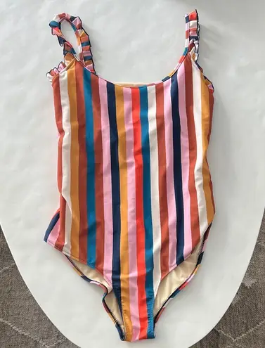 Pink Chicken Courtney Colorful Vertical Stripe One Piece Swimsuit Large $188 Orange