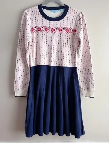 Draper James  Fair Isle Wool Blend Sweater Dress in White/Red/Navy Fit & Flare, L