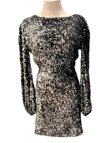 RETROFETE TARA SEQUIN CROCHET DRESS XS Black