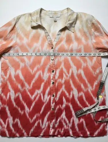 JM Collection Mountain Lake Rose Linen Ikat Button Down Shirt Top Sz 14