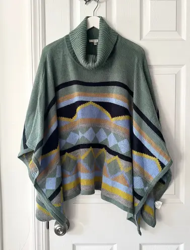 Tyler Boe Turtleneck Wool Alpaca Blend Green Geo Print Capelet Poncho Large - Image 1