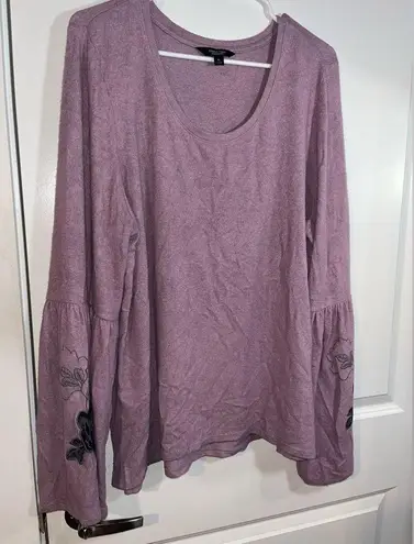 Simply Vera Vera Wang Purple Bell Sleeve ScoopNeck Embroidered Rose Top Size XL