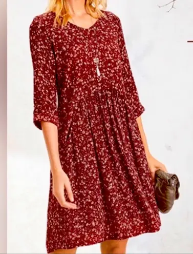 Garnet Hill Bohemian Burgundy Floral Pocket Detail Dress 2