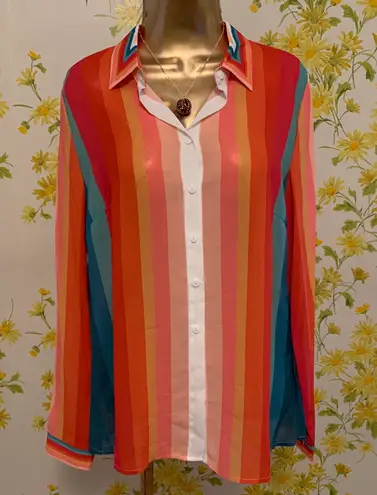 Striped button down shirt pink stripe size L Size L