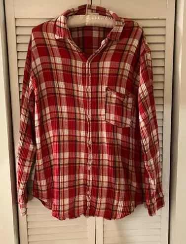 CP Shades Red Plaid and Gingham Gauze Cotton Button Down