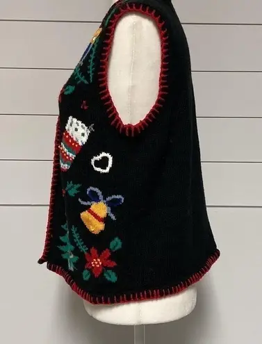 Signatures by Northern Isles Hand Embroidered Christmas Sweater Vest Black Size M