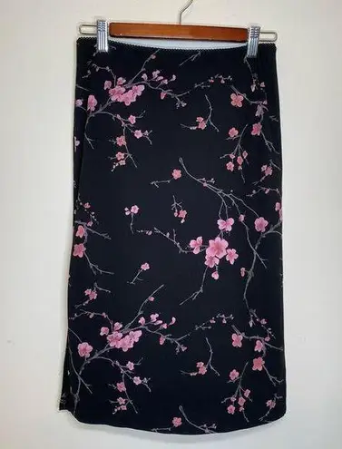 American Vintage Y2K Sulina Midi Skirt Pink ditsy floral side slit stretchy office siren Size S M