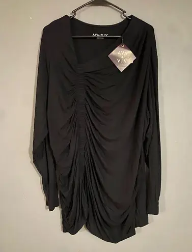 Ava & Viv  Black Ruched Long Sleeve Top Size 3X NWT