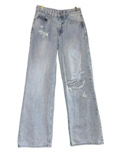 Edikted Wide Leg Jeans Women XS Destroyed Light Wash Streetwear Skater Y2K Style