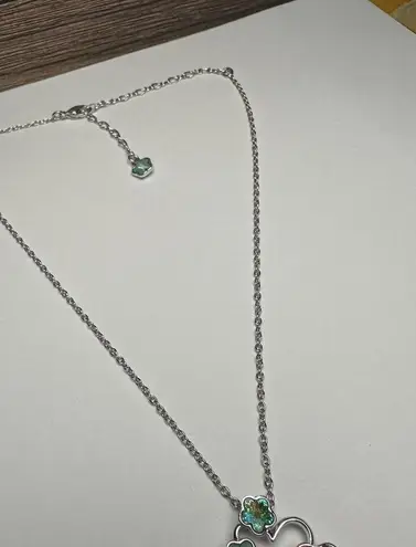 Swavorski Swarovski Crystal Sweet Blossom Pink Blue Aurora Borealis Necklace Silver Tone