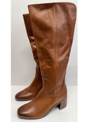 Naturalizer 27 EDIT Knee High Boots Size 6 Brown Leather Square Toe Block Heel