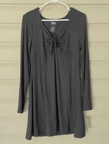  Sonoma Black Long Sleeve Mini Dress Bow Flowy A Line NWT Minimalist