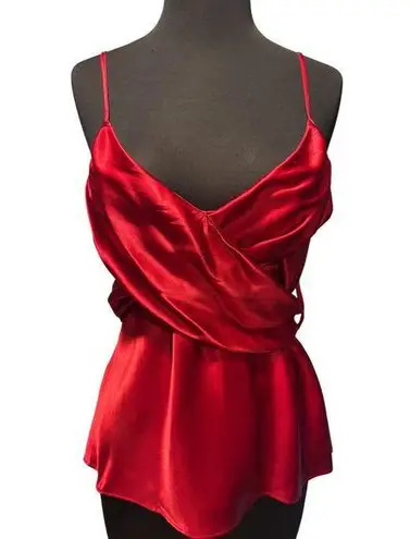 Boston Proper Red Silk Faux Wrap Plunging V Top Empire Waist Self Belt Sz 10