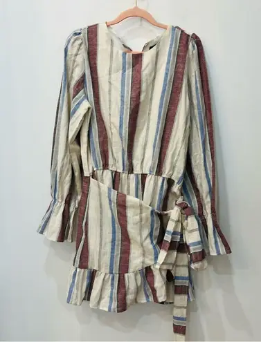 &merci & merci boutique striped Long Sleeve Ruffle wrap Dress sz Medium