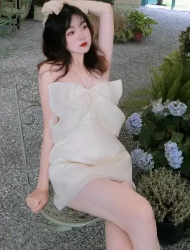 Japanese Kawaii Ivory Cream Princess Barbie Bow Off Shoulder Corset Halter Top