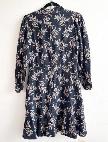 Rebecca Taylor Dress 100% Silk Long Sleeves Tie Neck Navy & Pink Floral Sz 6 EUC