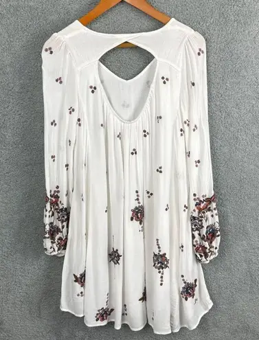 Free People  Oxford Floral Embroidered Mini Dress Long Sleeve Open Back Size S