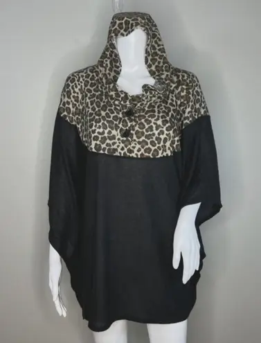 Lane Bryant  Sweater Womens 18/20 Black Leopard Print Poncho Hood Casual Comfy