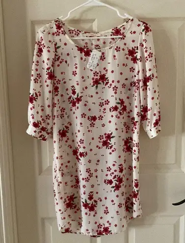 Diosa NEW Floral T-Shirt Puff Sleeve Dress Size Medium Cream Red Y2K 1990s NWT