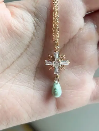 Czech Glass Cross Shape Mint Gold Robin Egg Speckled Hoop Casual Jewelry Set Blue