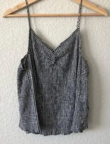 BP  Cropped Black & White Gingham Plaid Lettuce Edge V-Neck Tank Top M