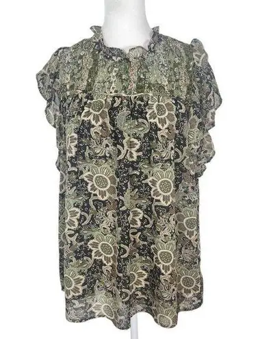 Carolina belle Paisley Blouse with Ruffle Accents Size Large Boho Smocked Blouse