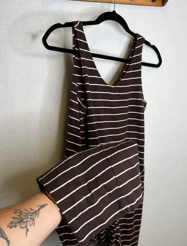 Pact Organic Cotton Brown & White Striped Sleeveless Knit Jumpsuit Romper XS