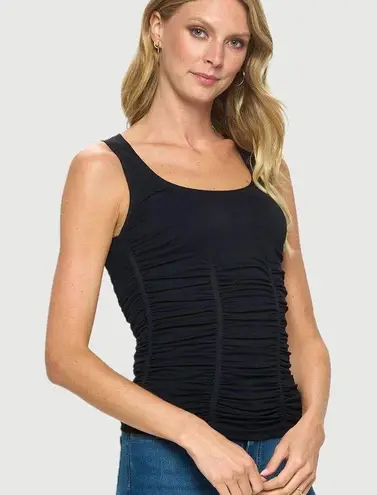 LAST TANG0 Black L/XL Sleeveless Scoop Neck Ruched Tank Top Size L