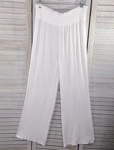 Kona Sol Pull On Beach/Coverup Pants Gauzy Crinkle Flared Hem White-Large