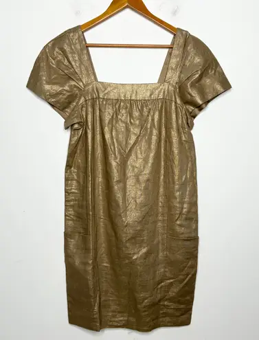 TAYLOR Linen Gold Dress Womens 12 Christmas Holiday Special Occasion New Years