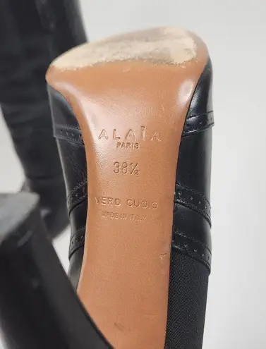 Alaïa Black High Rise Ankle Boots Perforated Trim Leather Size 38.5 Boho Cowboy