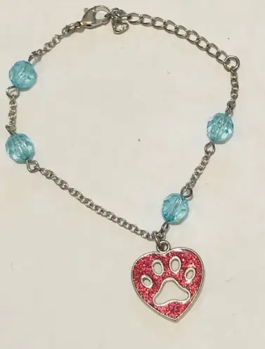 Vintage Dog Lover Paw Print Charm Bracelet Turquoise Red Blue