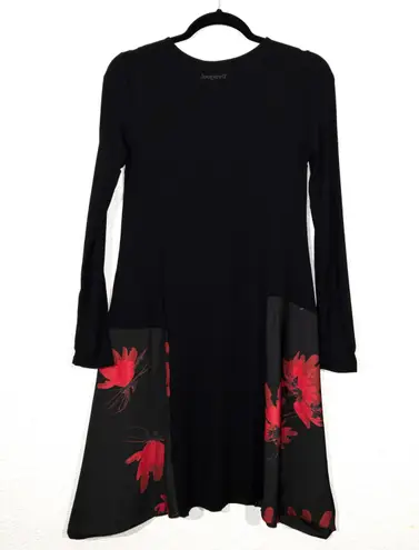 Desigual NWT Black Floral Peaks Swing Long Sleeve Dress Size XS