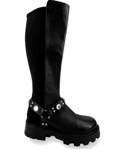 Karl Lagerfeld Milla Rhinestone Embellished Tall Chunky Lug Sole Boots Sz 6