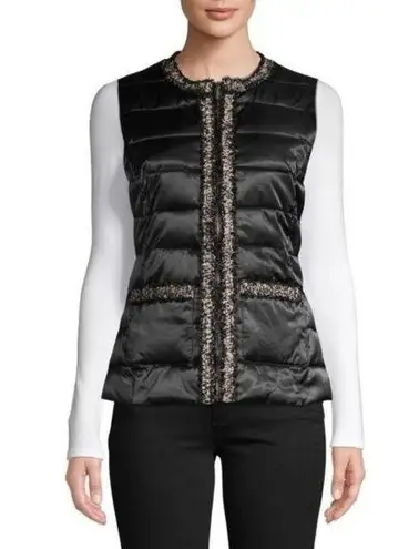 Karl Lagerfeld Black Down Tweed Trim Puffer Vest L