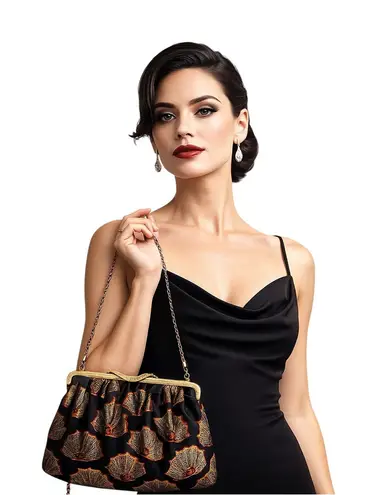 Brocade Evening Purse Gold Frame Chain Strap New Without Tags Black and Gold