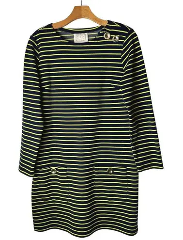 STS Sail to Sable Dress Women Blue Yellow Stripe Crewneck Shift Mini Preppy