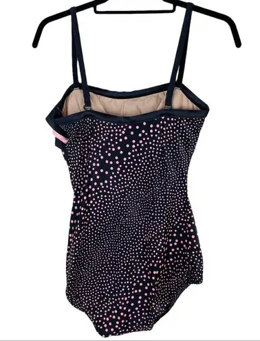 NWT Vintage Robby Len Y2K Polka Dot Ruffle One Piece Swimsuit Sz 14 Pin Up Style Black