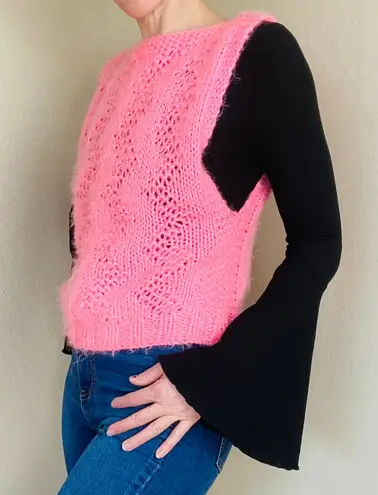 Vintage Handmade Hot Pink Barbie Crochet Sleeveless Sweater Vest Size M