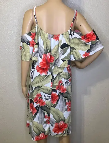 S&S Aloha Fashion Tropical MIDI Cold Shoulder Dress Green White Red Size XL