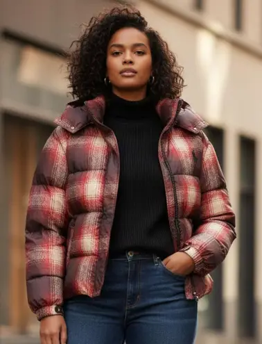 NEW Polo Ralph Lauren Carly Down Jacket Insulated Plaid Puffer Winter Coat Sz XL Red