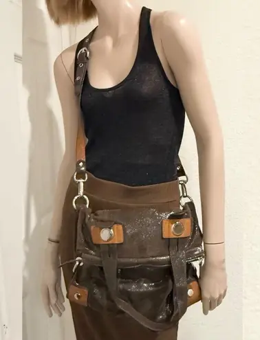 Vintage B. MAKOWSKY Two Tone Brown Genuine Leather Slouchy Satchel Crossbody