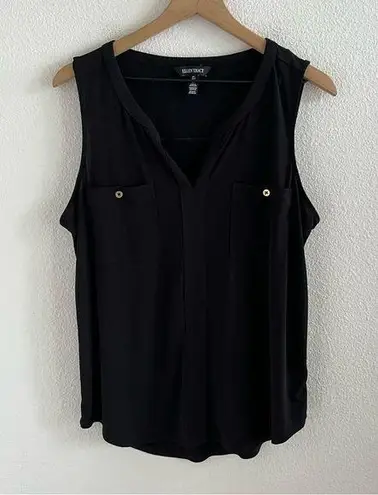 Ellen Tracy Black Tank Front Pocket Business Casual Office Large