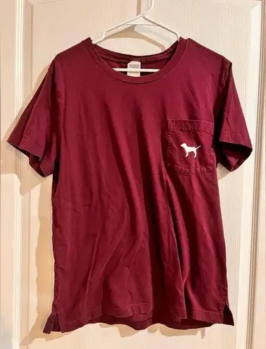 PINK - Victoria's Secret WILL NOT  TAKE LESS VS PINK Pocket Tee Victoria’s Secret Red T-Shirt Dog Logo